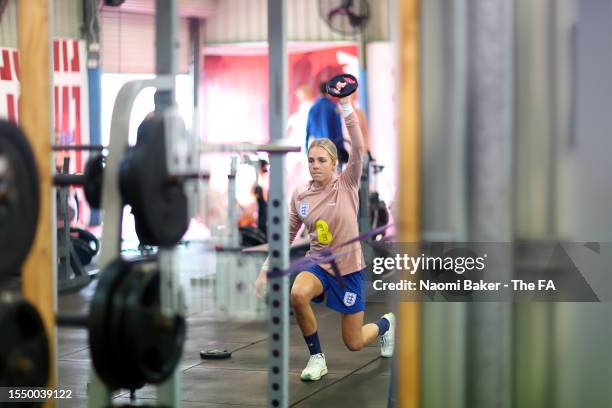 Ellie Roebuck of England trains in the gym at Sunshine Coast Stadium on July 17, 2023 in Sunshine Coast, Australia.