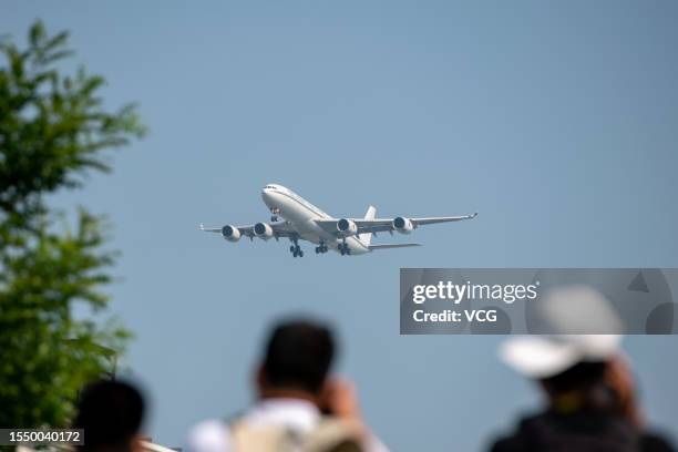 Algerian President Abdelmadjid Tebboune's special A340-500 plane lands at Beijing Capital International Airport as Tebboune begins a five-day visit...