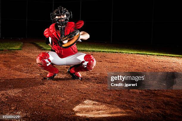 baseball catcher ready for action - baseball catcher 個照片及圖片檔