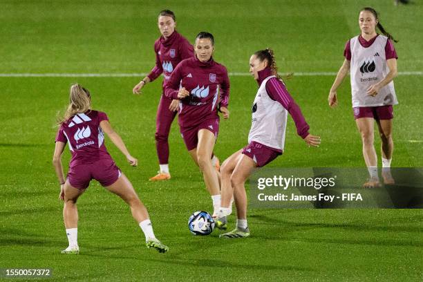 Players of Spain train during a Spain Training Session on July 17, 2023 in Palmerston North, New Zealand.