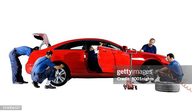 mechanik an einer auto - car on white background stock-fotos und bilder