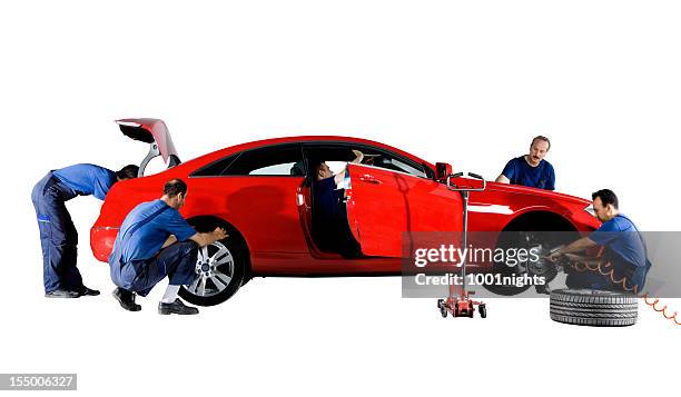 mechanics working on a car - car white background stock pictures, royalty-free photos & images