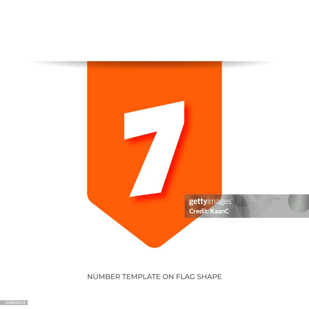 Plantilla abstracta número 7 en forma de bandera. Plantilla de número de aniversario aislada, etiqueta de icono de aniversario, ilustración de stock vectorial de símbolo de aniversario