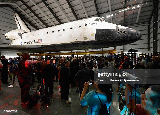 The space shuttle Endeavour exhibit opens to the public with a grand opening ceremony at the new Samuel Oschin Pavilion of the California Science...
