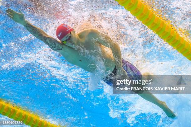 Britain's Matthew Richards competes in a heat of the men's 200m freestyle swimming event during the World Aquatics Championships in Fukuoka on July...