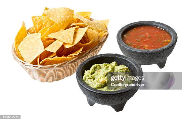 chips guacamole y salsa - salsa fotografías e imágenes de stock