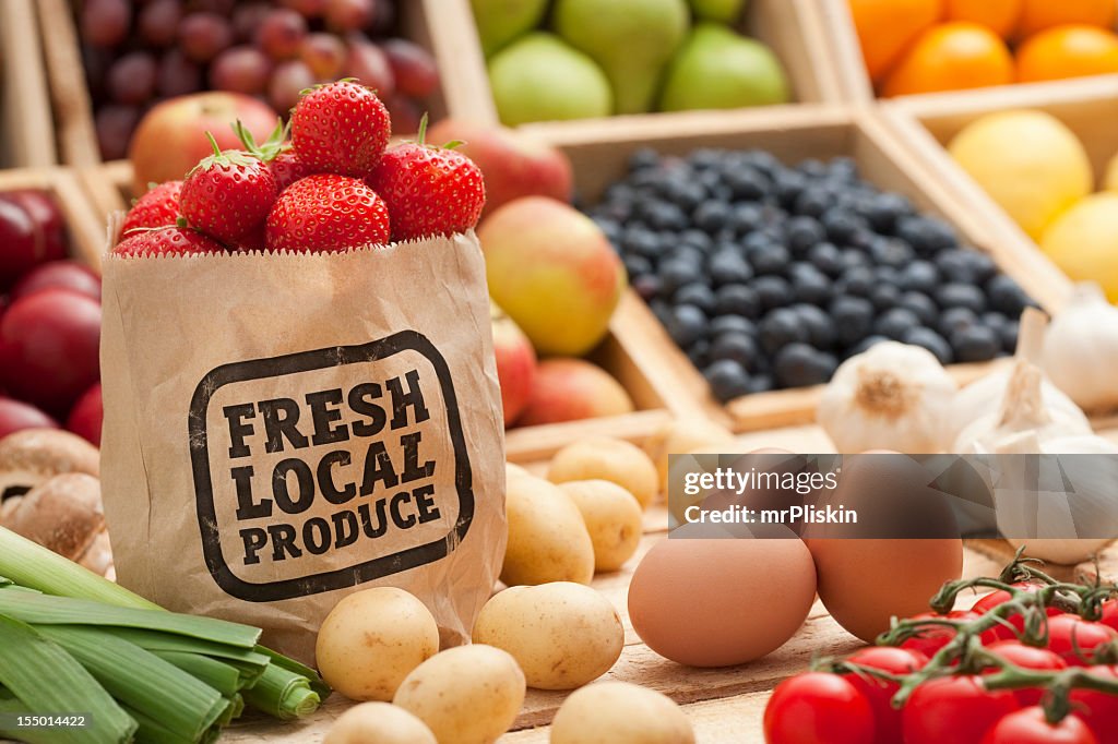 Fruit and vegetables on a counter top