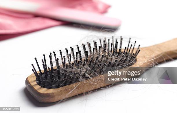 hair brush with hair in it - haarausfall stock-fotos und bilder