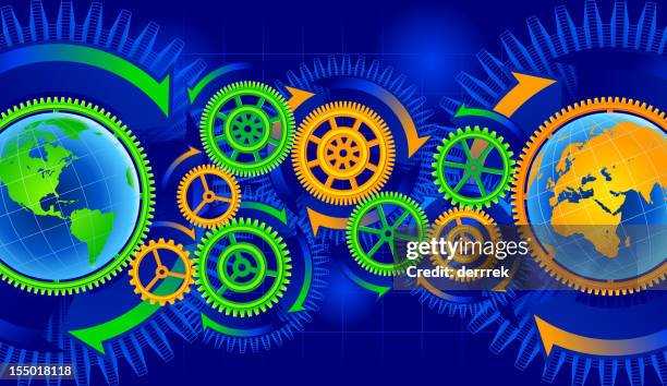 global communications west east - planetary gear stock illustrations