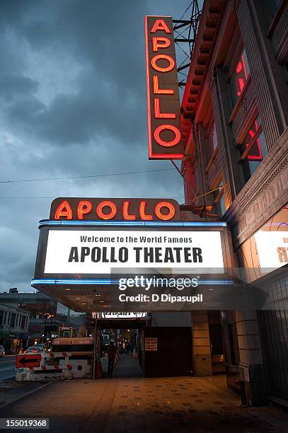 An exterior view of the Apollo Theater following Hurricane Sandy on October 30, 2012 in New York City.