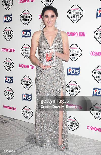 Ultimate Paralympian winner Sarah Storey poses in the press room at the Cosmopolitan Ultimate Woman of the Year awards at the Victoria & Albert...
