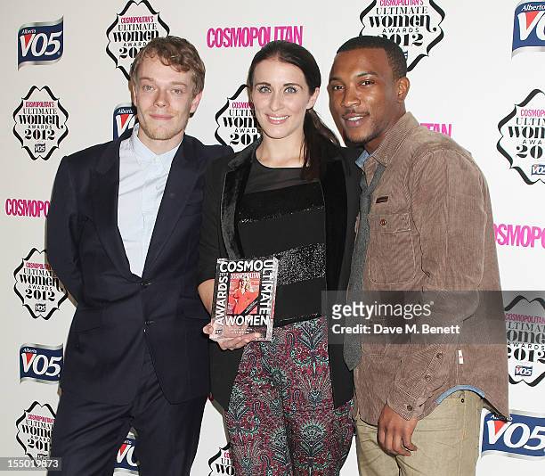 Ultimate UK TV Actress winner Vicky McClure poses with presenter Alfie Allen and Ashley Walters in the press room at the Cosmopolitan Ultimate Woman...
