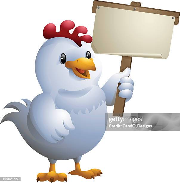 hen: holding banner - chicken cartoon character mascot holding a banner stock illustrations