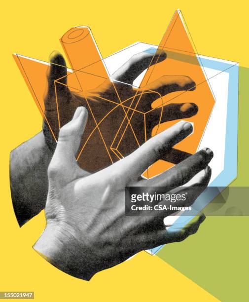 cube in hands - modern art stock illustrations
