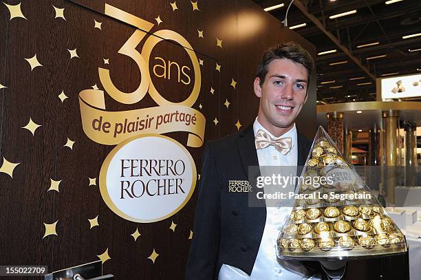 Anthony Guido poses with Ferrero rocher chocolates during the 18th Salon Du Chocolat at Parc des Expositions Porte de Versailles on October 30, 2012...