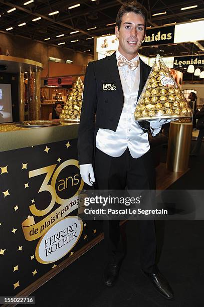 Anthony Guido poses with Ferrero rocher chocolates during the 18th Salon Du Chocolat at Parc des Expositions Porte de Versailles on October 30, 2012...