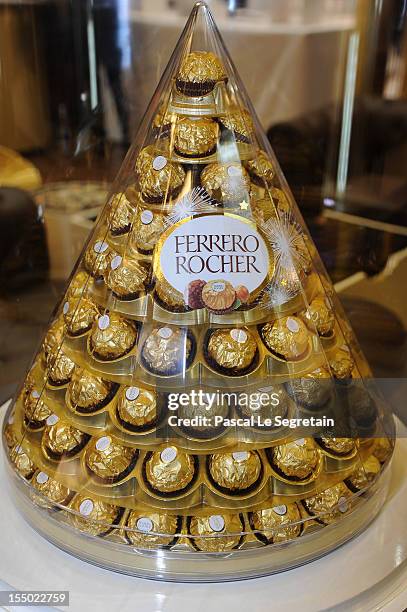 Ferrero rocher chocolates are on display during the 18th Salon Du Chocolat at Parc des Expositions Porte de Versailles on October 30, 2012 in Paris,...