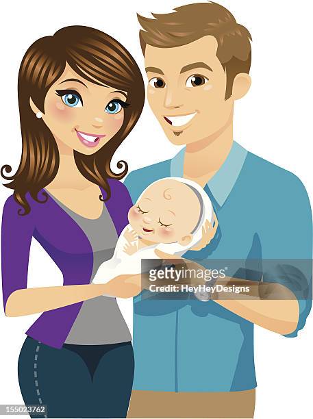 new parents - hey baby stock illustrations