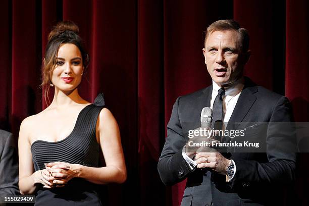 Berenice Marlohe and Daniel Craig attend the 'Skyfall' Germany Premiere at Theater am Potsdamer Platz on October 30, 2012 in Berlin, Germany.