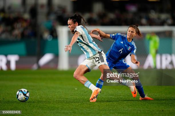 Florencia Bonsegundo of Argentina and Real Madrid CF and Manuela Giugliano of Italy and AS Roma compete for the ball during the FIFA Women's World...