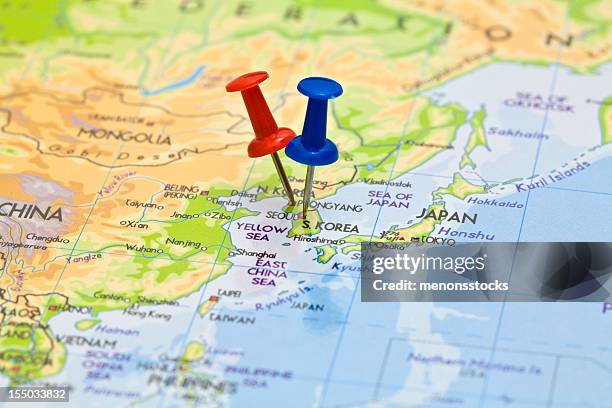 neighbours - korea map stock pictures, royalty-free photos & images