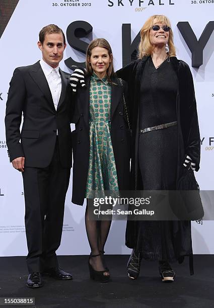Clemens Schick, Aino Laberenz and Veruschka von Lehndorff attend the Germany premiere of "Skyfall" at the Theater am Potsdamer Platz on October 30,...