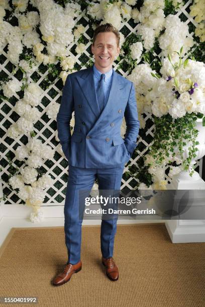 Tom Hiddleston wearing Ralph Lauren, attends the Ralph Lauren Suite during The Championships, Wimbledon at All England Lawn Tennis and Croquet Club...