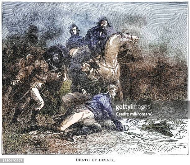 old engraved illustration of louis charles antoine desaix killed by a musket ball - (17 august 1768 – 14 june 1800) a french general and military leader during the french revolutionary wars - admiral stock pictures, royalty-free photos & images