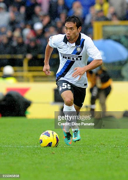 Yuto Nagatomo of FC Internazionale Milano runs with the ball during the Serie A match between Bologna FC and FC Internazionale Milano at Stadio...