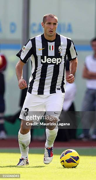 Giorgio Chiellini of Juventus during the Serie A match between Calcio Catania and FC Juventus at Stadio Angelo Massimino on October 28, 2012 in...