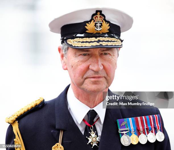 Vice Admiral Sir Timothy Laurence attends a Service of Thanksgiving for Admiral The Lord Boyce at Westminster Abbey on July 13, 2023 in London,...