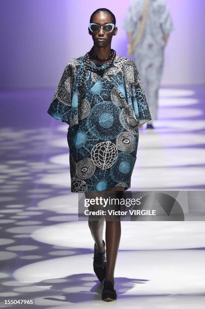 Model walks the runway during the Ronaldo Fraga Fall/Winter 2013 collection at Sao Paulo Fashion Week on October 29, 2012 in Sao Paulo, Brazil.