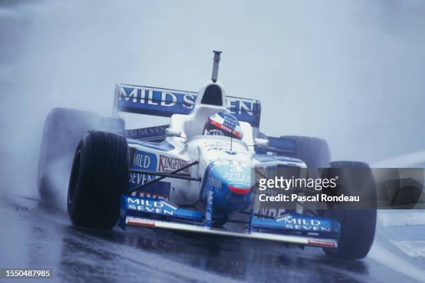 Jean Alesi from France drives the Mild Seven Benetton Renault Benetton B196 Renault V10 in the rain during the Formula One Spanish Grand Prix on 2nd...