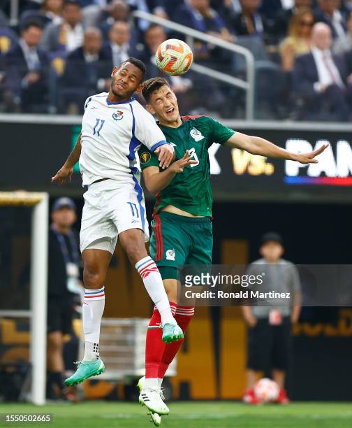 Ismael Diaz of Panama and Cesar Montes of Mexico in the first half during the Concacaf Gold Cup final match between Mexico and Panama at SoFi Stadium...