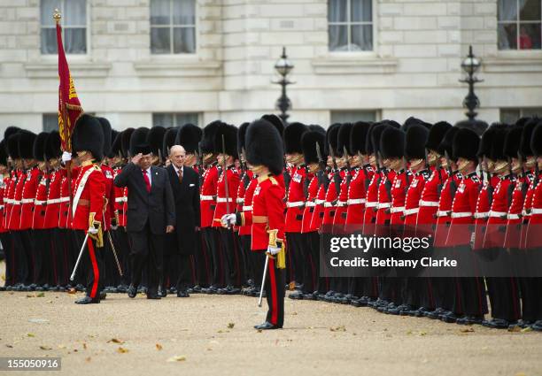 Prince Philip, Duke of Edinburgh and Susilo Bambang Yudhoyono, President of the Republic of Indonesia inspect the Guard of Honour during the...