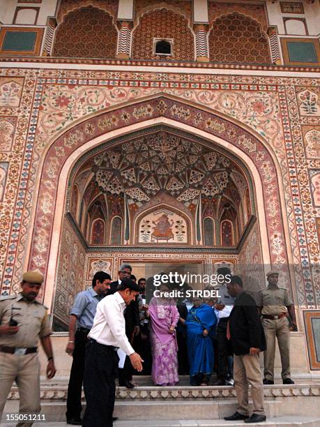 Former Bangladeshi prime minister and the country's opposition leader Khaleda Zia visits the historic Amber Fort near Jaipur on October 31, 2012. Zia...