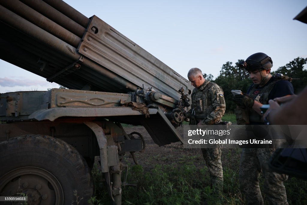 Combat Operation Of The Ukrainian Grad-1 Multiple Rocket Launcher System Near The City Of Bakhmut