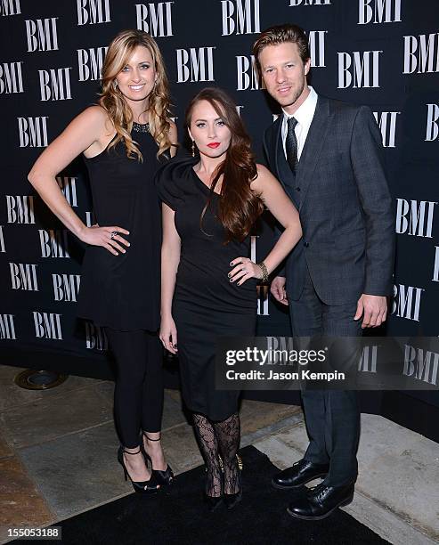 Hannah Blaylock, Cherrill Green, and Dean Berner of the band Edens Edge attend the 60th Annual BMI Country Awards at BMI on October 30, 2012 in...