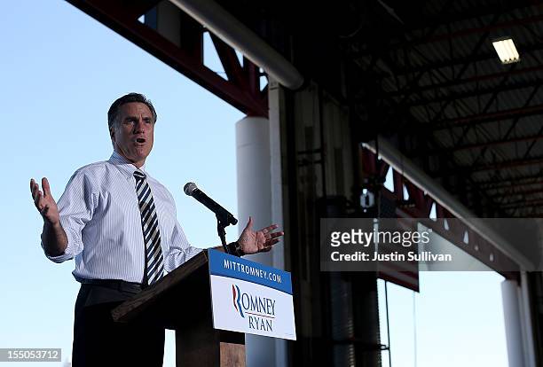 Republican presidential candidate, former Massachusetts Gov. Mitt Romney speaks during campaign rally at Tampa International Airport on October 31,...