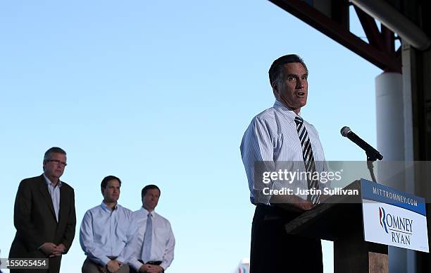 Republican presidential candidate, former Massachusetts Gov. Mitt Romney speaks during campaign rally at Tampa International Airport on October 31,...