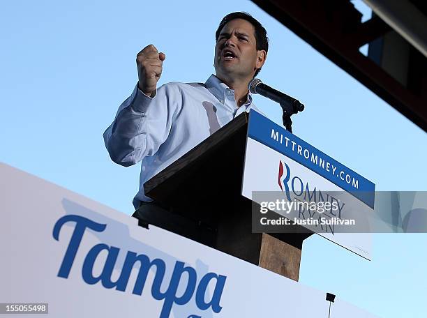 Sen. Marco Rubio speaks during a campaign rally for Republican presidential candidate, former Massachusetts Gov. Mitt Romney at Tampa International...