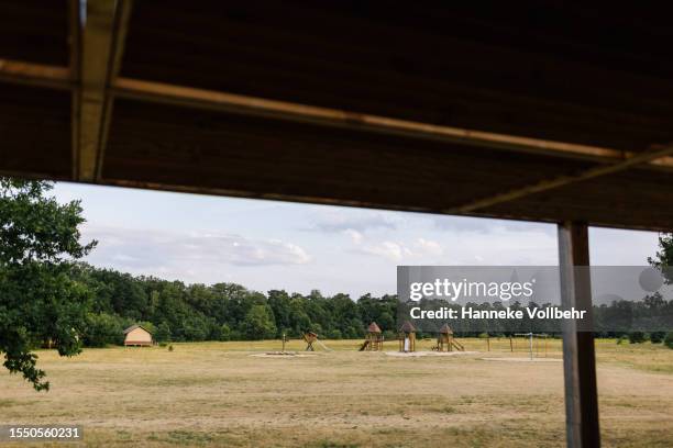 playground view from a holiday chalet - hanneke vollbehr bildbanksfoton och bilder