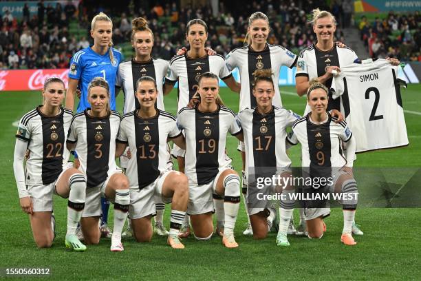 Germany's players pose for the team picture before the start of the Australia and New Zealand 2023 Women's World Cup Group H football match between...