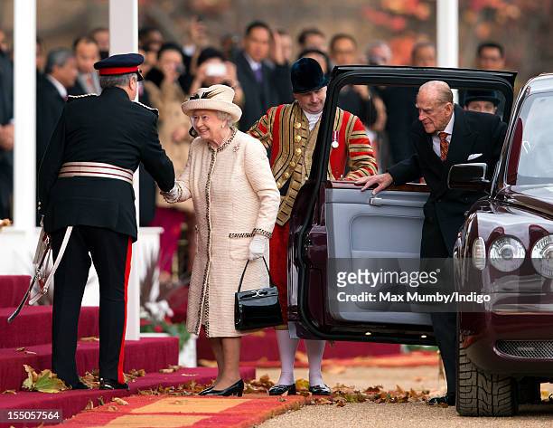 Sir David Brewer, Lord-Lieutenant of Greater London greets Queen Elizabeth II and Prince Philip , Duke of Edinburgh as they attend the ceremonial...