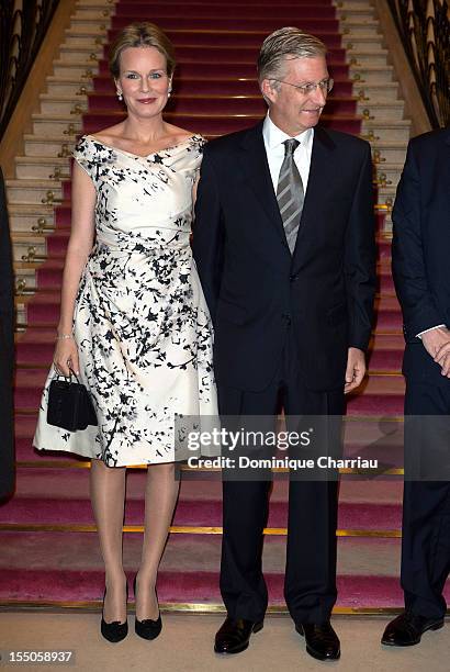 Princess Mathilde and Prince Philippe of Belgium attend the "Liege a Paris" concert at Theatre des Champs-Elysees on October 31, 2012 in Paris,...