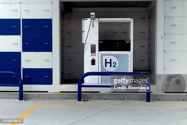 Fuel pump at an Air Liquide hydrogen filling station in Kobe, Japan, on Thursday, July 13, 2023. MK West Group, an upmarket taxi operator that runs a...