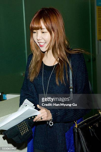Raina of South Korean girl group After School is seen at Incheon International Airport on October 31, 2012 in Incheon, South Korea.