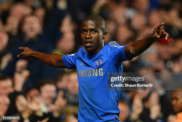 Ramires of Chelsea celebrates his goal during the Capital One Cup Fourth Round match between Chelsea and Manchester United at Stamford Bridge on...