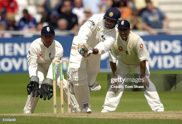 Saurav Ganguly of India in action during the fifth day of the NPower Second Test match between England and India on August 12, 2002 played at Trent...