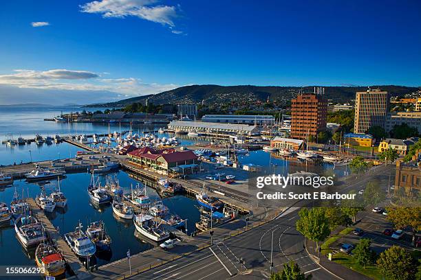 constitution dock, victoria dock, hobart skyline - hobart ストックフォトと画像